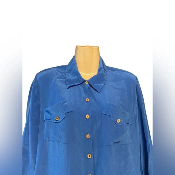 Soft Surroundings Blue Silk Button Down Top - Picture 2 of 9